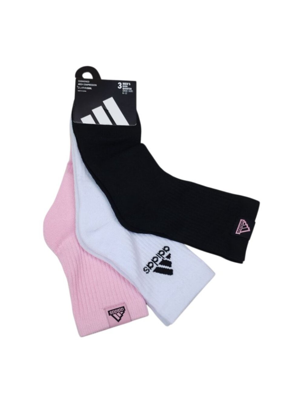 Adidas Mens Cushioned High Quarter Socks 3-Pack Large Shoe Size 6-12 - Picture 2 of 9